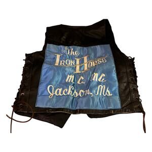 Vintage Leather Biker Cut Vest Black Blue The Iron Horse MC Jackson, Mississippi